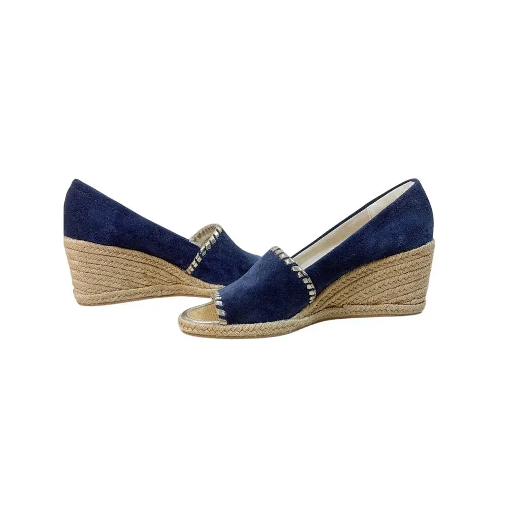 Jack Rogers Palmer Espadrille Open-Toe Wedge Midnight Navy Suede Women's US 6